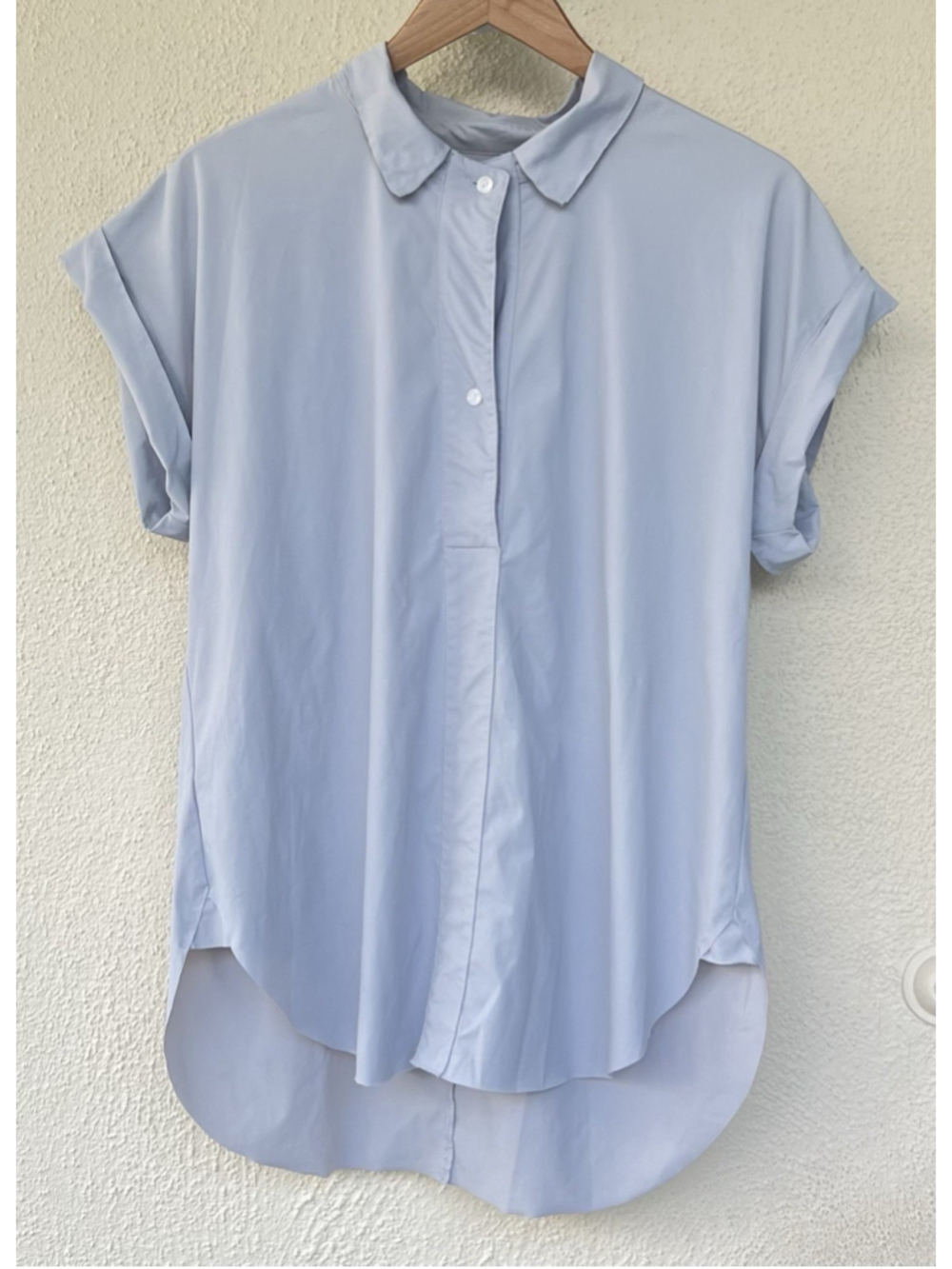 Lysse Light Gray Collared Button Front Stretch Shirt L Career Business Minimal